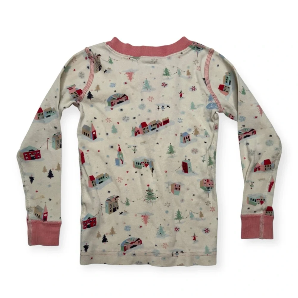 Hanna Andersson Cream and Pink Winter Kids Pajama Top Size 4